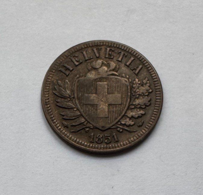 Tutti le monete: 1851 2 Rappen -unz – Usato da Kirchberg SG venduto da Helveticus00