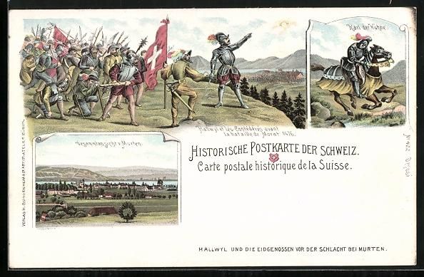 Cartoline postali: Litho Murten, Gesamtansicht, Karl der K – Usato da Berlin venduto da bartko-reher