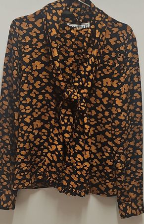Vintage Seidenbluse Tierdruck Schwarzbraun