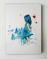 Kunst-Herz-Blaues Mädchen-Leinwand-Gross-Neu