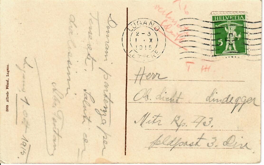 Cartoline postali: Lugano  1915 – Usato da Hochdorf venduto da Ziegel-16 1