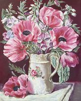 Gemälde auf Leinwand: Mohnblumen im Krug. Handgemalt. 