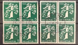 Schweiz Landi 1939 2 Viererblocks 5Rp grün gestempelt