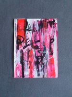 Abstrakte Malerei auf Papier, Pink/Schwarz/Weiss, 24x32 cm