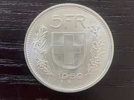 1 x 5 Franken Schweiz 1969 – sehr schöner Stempelglanz
