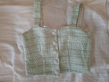Hallhuber Tweed Crop Top  Mintgrün / Silber - Grösse 36
