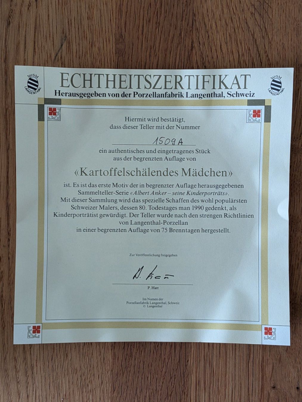Teller: Sammelteller Albert Anker "Kartoffelschälendes Mädchen" 1990 – Gebraucht aus Port von gecotom 3
