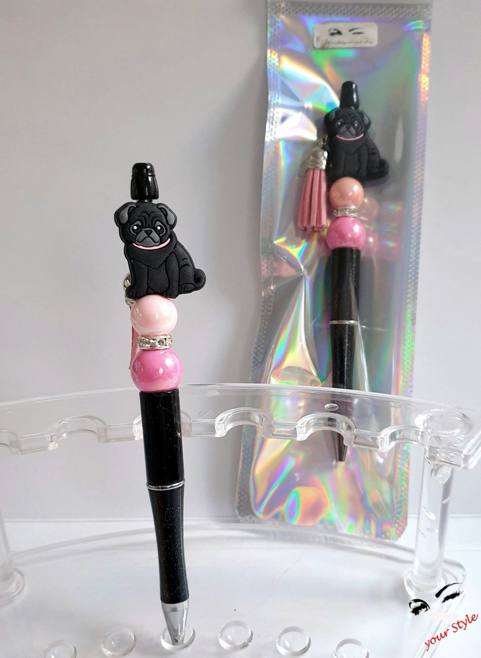 Stifte & Marker: 1 Kugelschreiber "MOPS" schwarz, mit Zottel – Neu und originalverpackt aus Oberglatt ZH von -your-Style- 1
