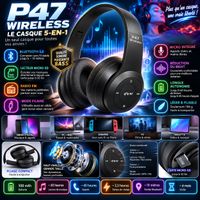 Casque Bluetooth Stéréo P47 sans/avec fil, support micro SD