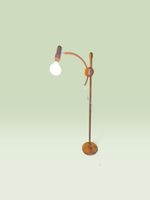 Skandinavische Holz-Stehleuchte / Bogenleuchte • Mid-Century
