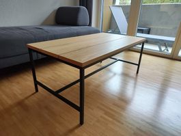 Coffee Table Oak Wood Top with Black Metal Frame