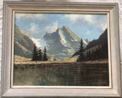 Gemälde - Alpenpanorama - Öl auf Platte - signiert K.Grob