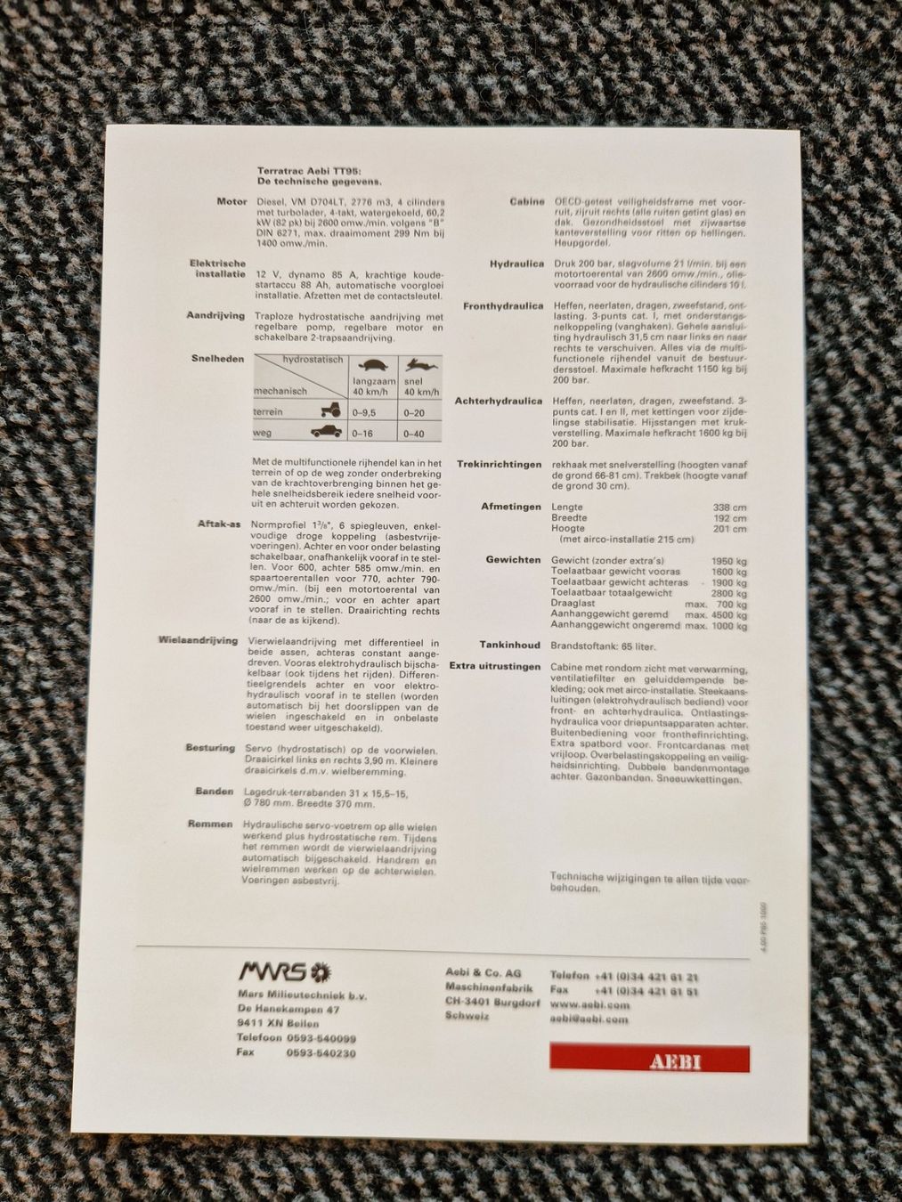 Aebi Trattori: Original Prospekt Aebi Terratrac TT95, holländisch – Usato da Dürnten venduto da Bachtel84 1