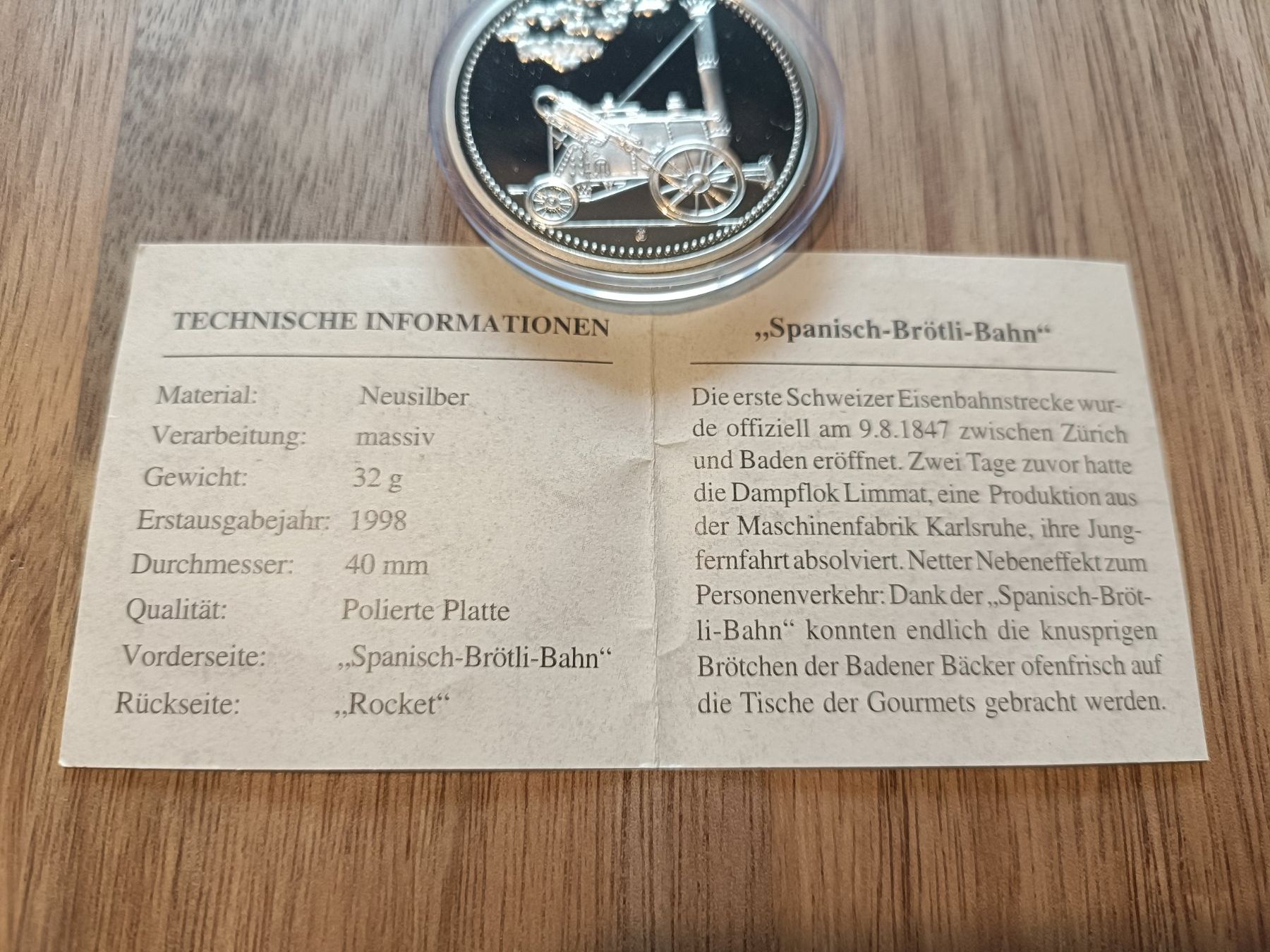 Médailles: 1 médaille ,, Spanish-Brötli-Bahn'' année 1998 – D'occasion à Sion par dav_96jh 2