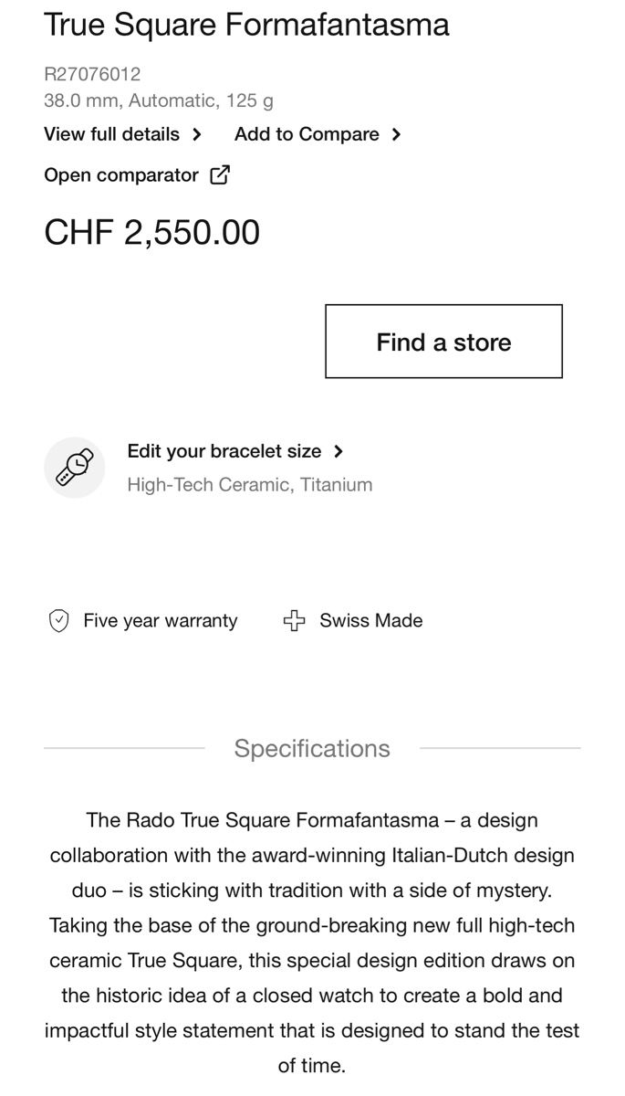 Rado Orologi: Rado True Square Formafantasma Design Collection – Nuovo e nell'imballaggio originale da Sion venduto da ROBY_ROBY_ROBY 7