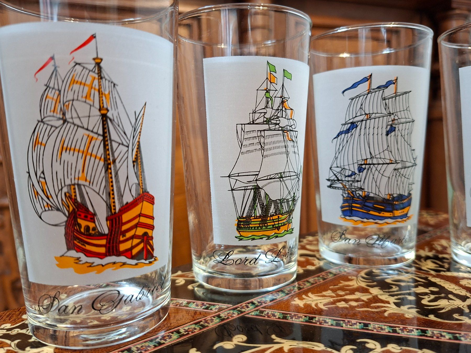 Bicchieri: 6er Set Vintage Glaeser Schiffe Motive – Usato da Steffisburg venduto da ZeitReise_ 1