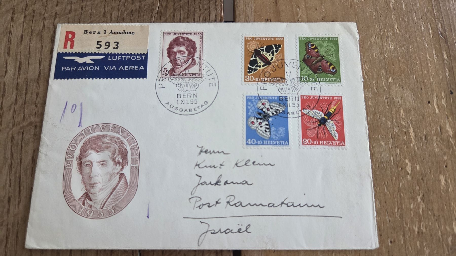 Tutti i francobolli: 1955 FDC  Pro Juventute nach Israel – Usato da Arni AG venduto da Moth68