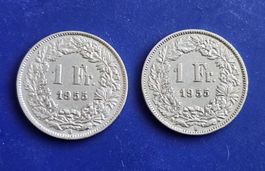 Schweiz 2x 1 Fr. 1955 rarer Jahrgang (3+4)