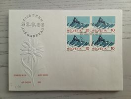 1966 FDC Schweizer Alpen Finsteraarhorn Viererblock