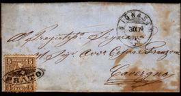 1871 Brief von Bignasco, Strahlenstempel Prato auf Sitzende