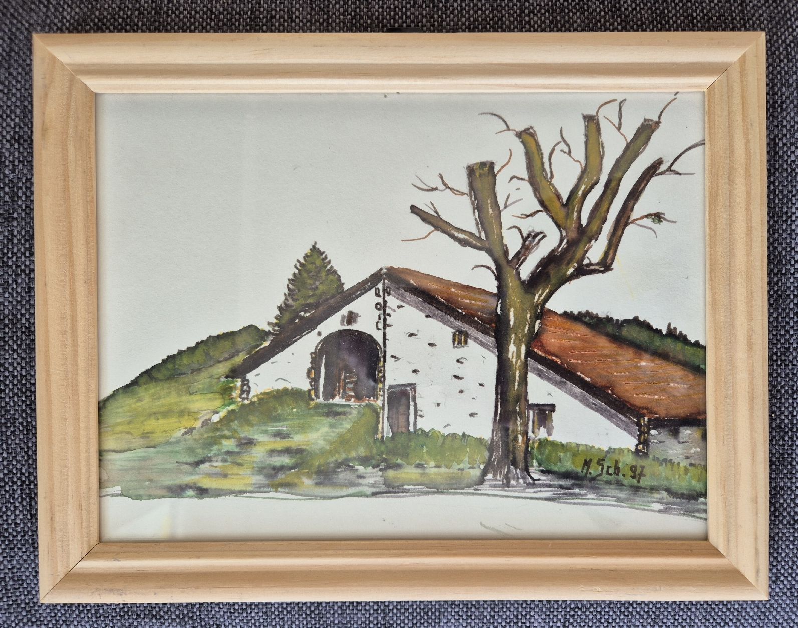 Dipinti: Petit tableau "germe Jurassienne" signé M.Sch 97 – Usato da Tramelan venduto da La_mine_d_art