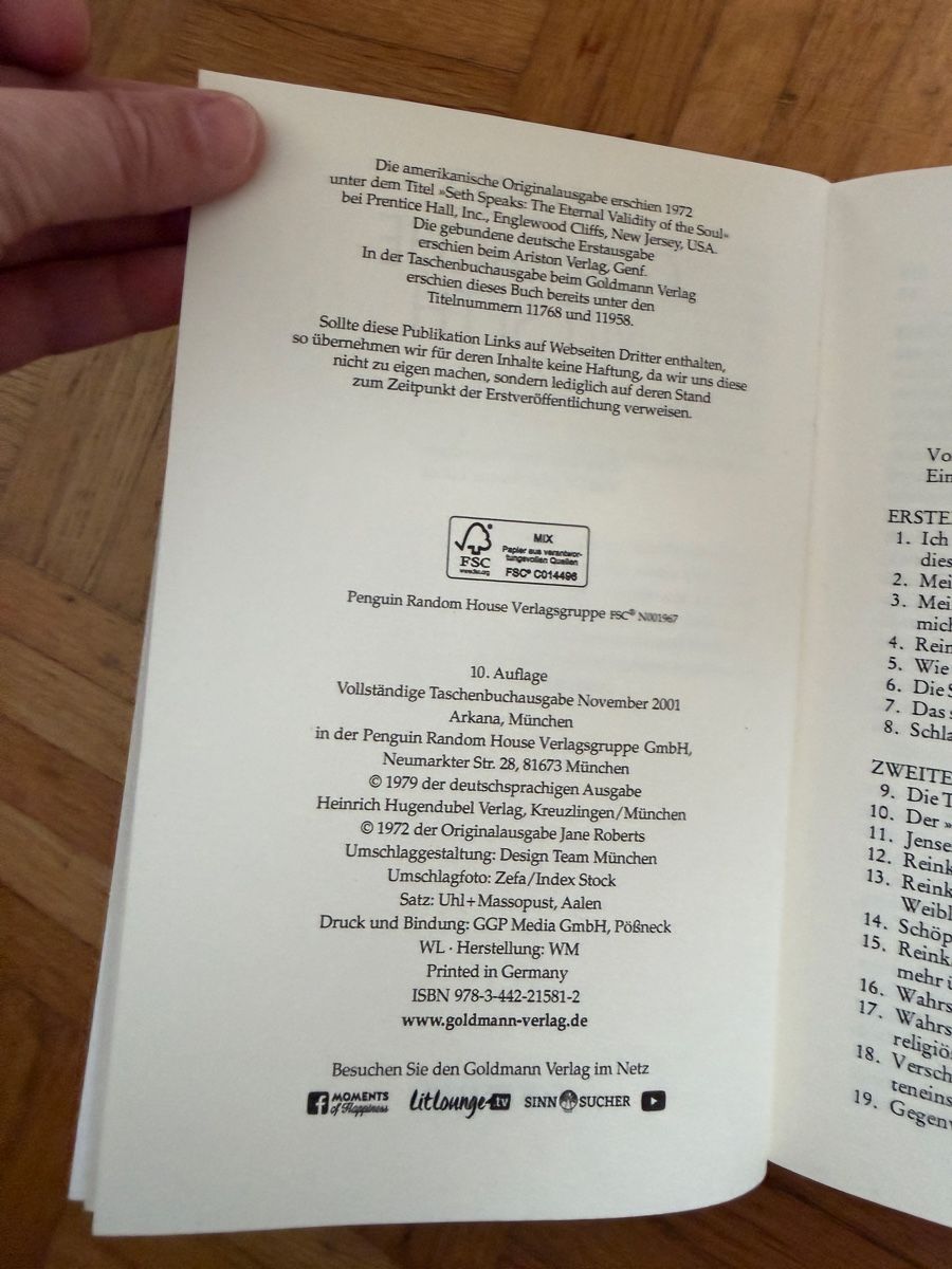 Libri: Gespräche mit Seth - Jane Roberts – Nuovo (secondo la descrizione) da Aarau venduto da Tam6 5