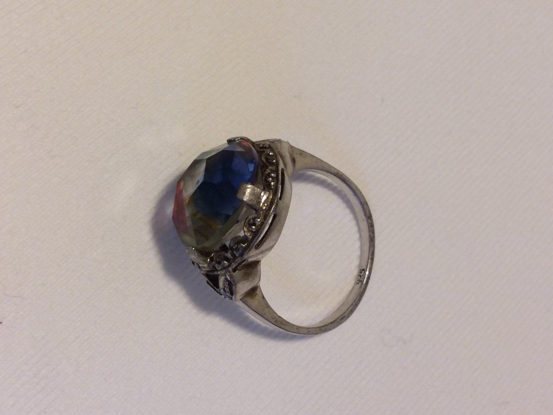 Anelli: Antiker Rheinkiesel/Irisglas 935 Silber Ring, Grösse 52 – Usato da Zürich venduto da philpip 7