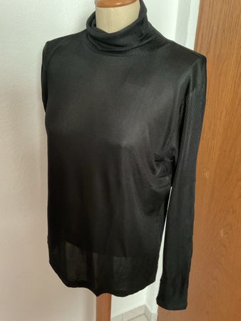 Alkena Rollkragenshirt Seide schwarz Grösse L Langarm ripp