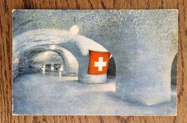 Jungfraujoch, Gletscherpalast, Schweizerfahne 40iger Jahre