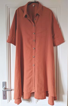 MANDA : Robe-chemise 55% lin rouille-orange M-L