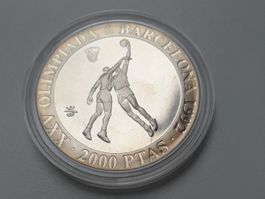 🇪🇸 Spain 2000 Pesetas 1990 Basketball Proof Ag 26.7g .925