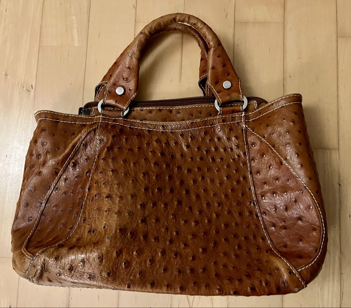 Borse: Braune Handtasche mit Straussenleder-Optik – Usato da Burgdorf venduto da cortina10 1
