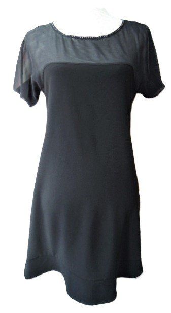 Vestiti: Gr. 38 Kleid schwarz Glitzerrand oben semitransparent Seide – Usato da Basel venduto da FRAU.ZAUBER.MOND 1