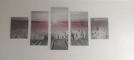 Neues 5-teiliges Bilderset rosa grau See mit Steg
