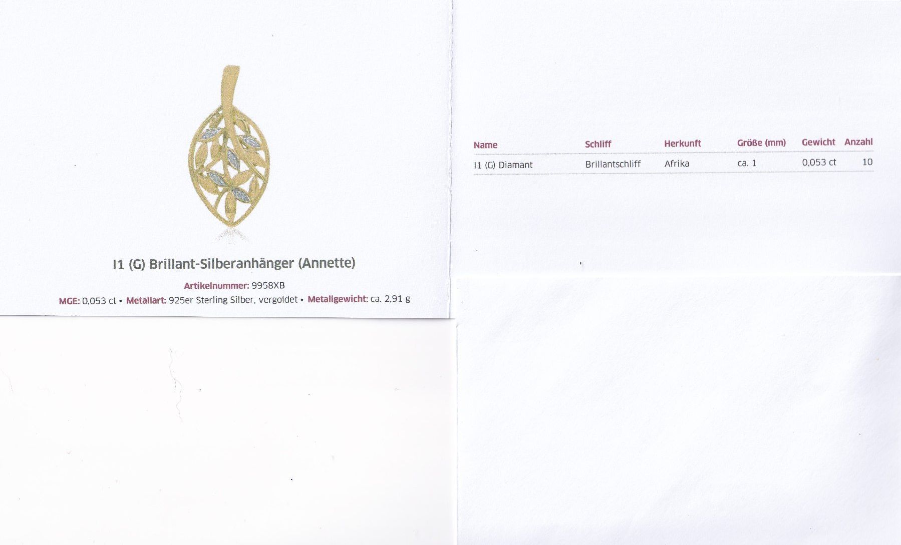 Anhänger: Echtschmuck: Brillant-Silberanhänger, vergoldet – Neu (gemäss Beschreibung) aus Zuchwil von maumauchi 1
