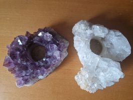 Amethyst und Quartz Kerzenhalter, 2 Stk, Deko, Kristall