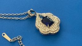Luxus Elegante Zirkonia Kette Farbe : Silber weiss Blau