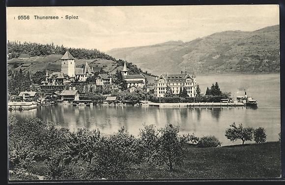 Cartoline postali: AK Spiez, Ortsansicht mit Thunersee – Usato da Berlin venduto da bartko-reher