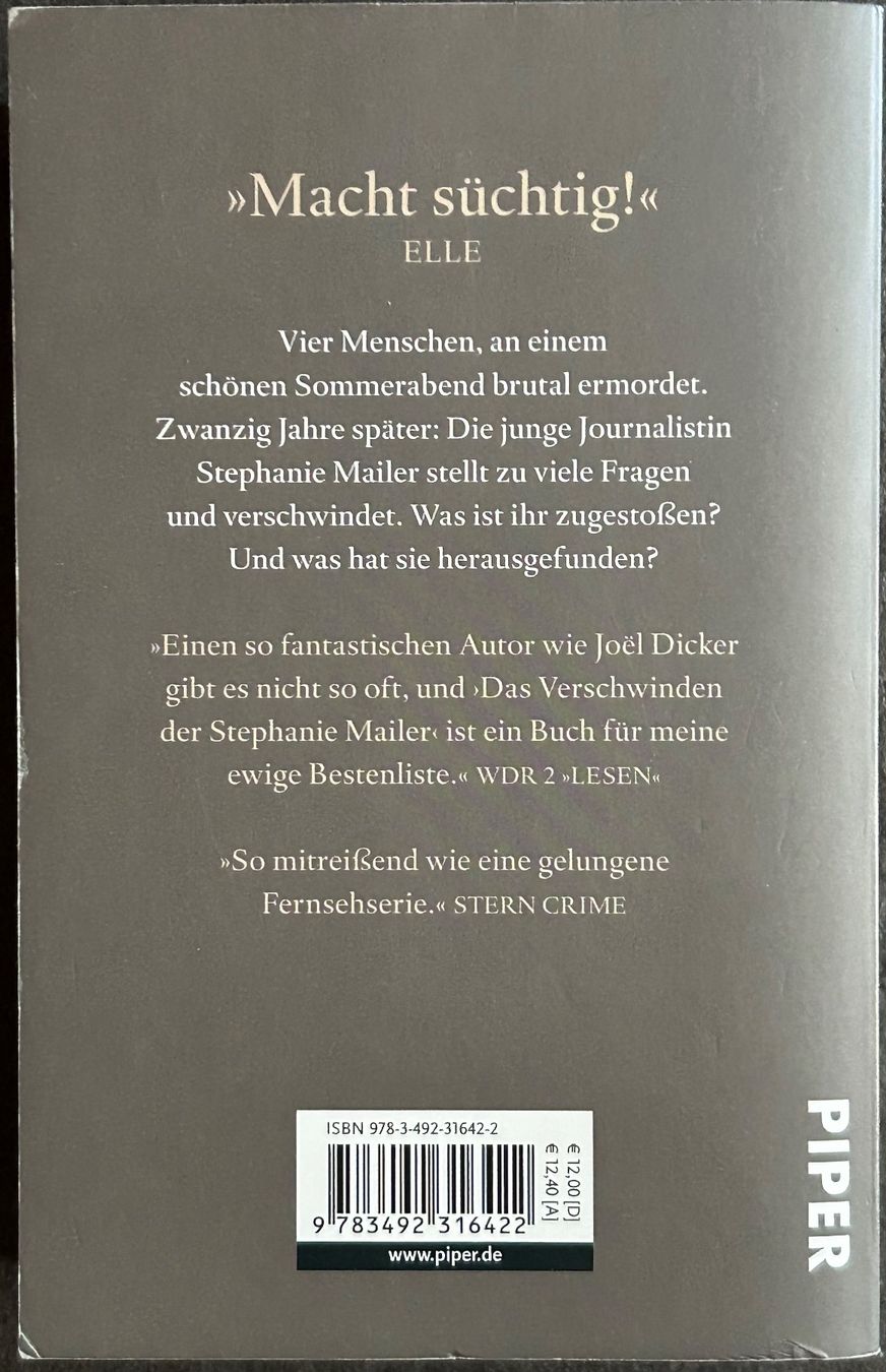 Libri: DAS VERSCHWINDEN DER STEPHANIE MAILER - JOËL DICKER - TB – Usato da Buchs AG venduto da fischli610 1