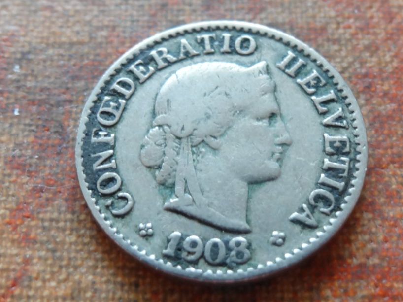 Tutti le monete: 5 Rp. 1908 SPECIAL H ohne Querstrich/sans barre de "H" – Usato da Romanel-sur-Lausanne venduto da Swift13