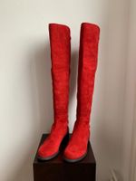 STUART WEITZMAN: Edle rote Wildleder-Overknee-Stiefel, 37,5