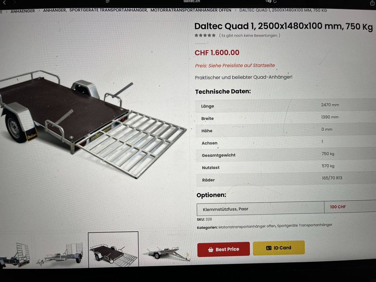 Daltec Rimorchi: Quad / ATV Anhänger Daltec – Nuovo (secondo la descrizione) da Riederalp venduto da han_6vbb 2