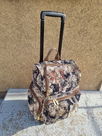 Rucksack auf Rollen aus Gobelin-Stoff mit Katzenmotiv