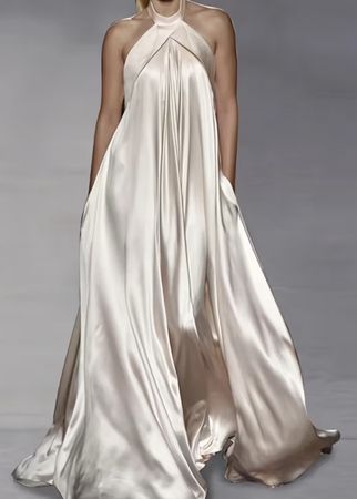 Abito lungo setoso  da cerimonia-tgM/L-nuovo-colore crema 
