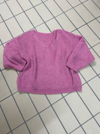Damen Strickpullover V-Ausschnitt pink grob gestrickt