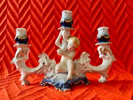 Porzellan Kerzenständer mit Putto Kobaltb