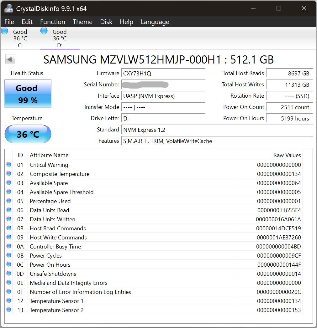 Samsung Harddisks: Samsung PM961 NVMe SSD – Gebraucht aus Bremgarten AG von joker_eat_world 2