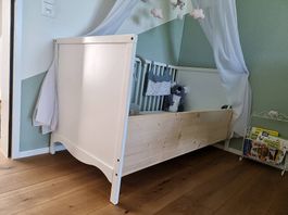 Babybett Ikea Smågöra, weiss, inkl. Matratze + Bezug