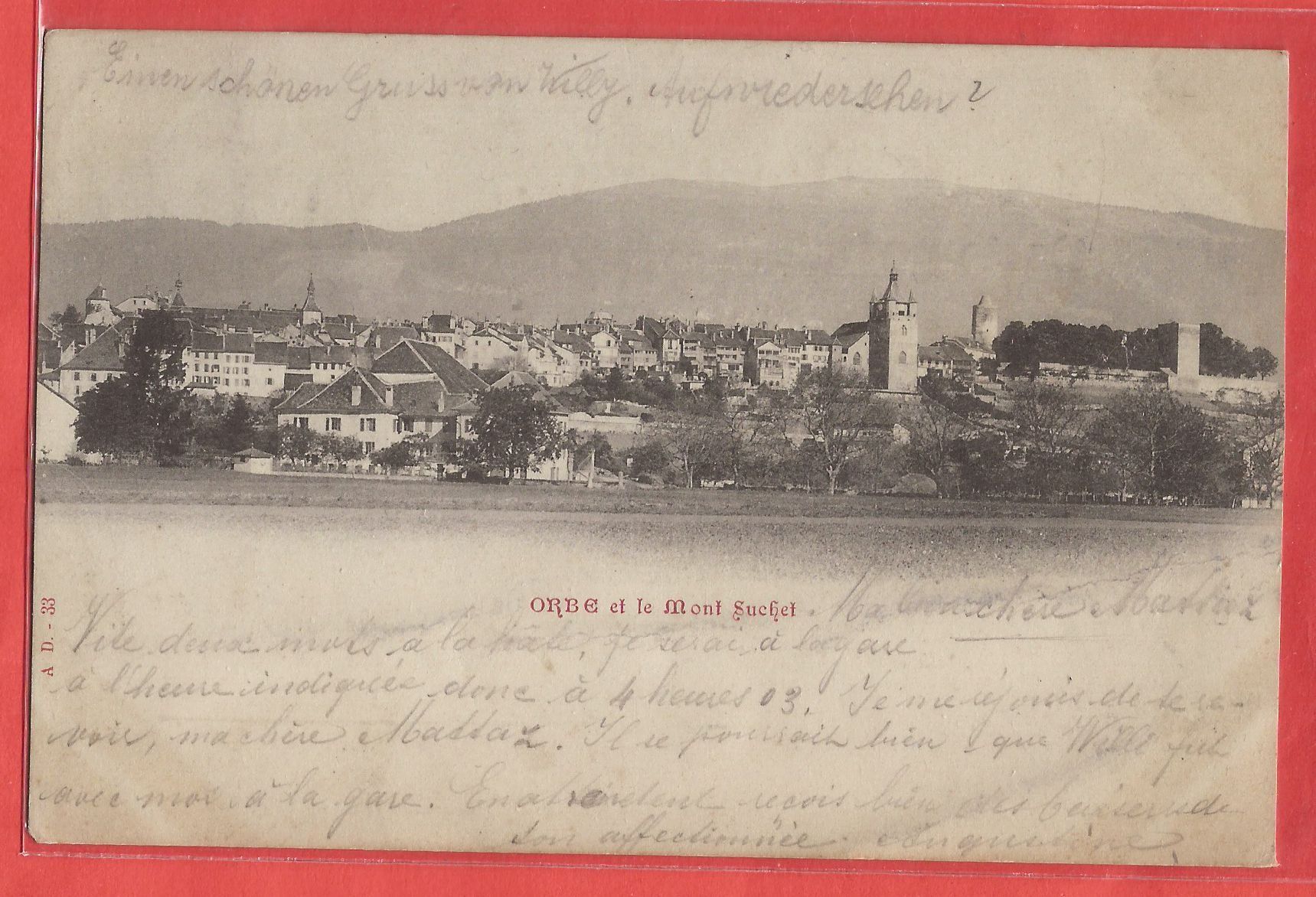 Ansichtskarten: Orbe et le Mont Suchet - 1901 – Gebraucht aus Fislisbach von Porano