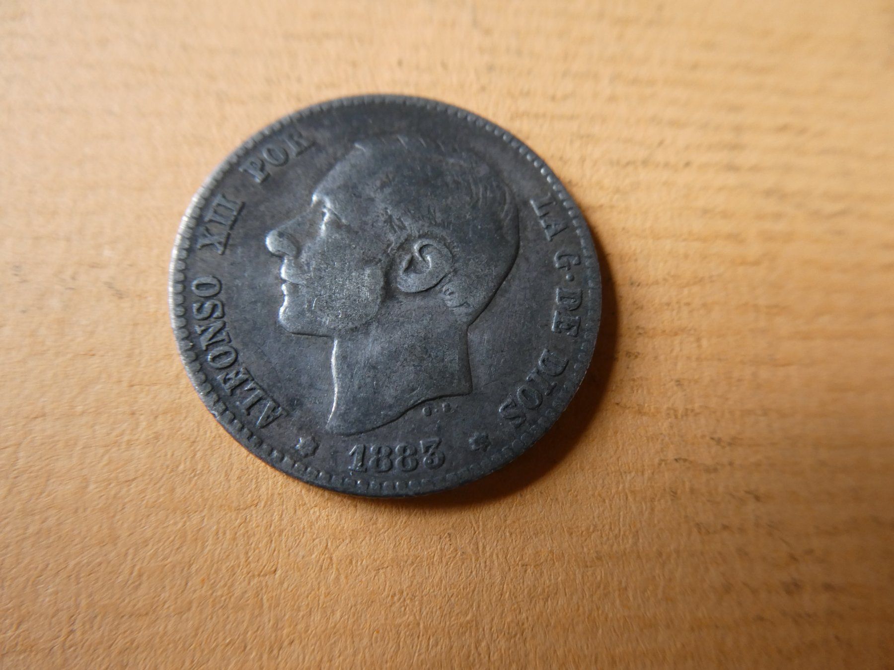 Alle Münzen: Spanien 1883, 1 Peseta   Silber – Gebraucht aus Hinterforst von Rohusri 1